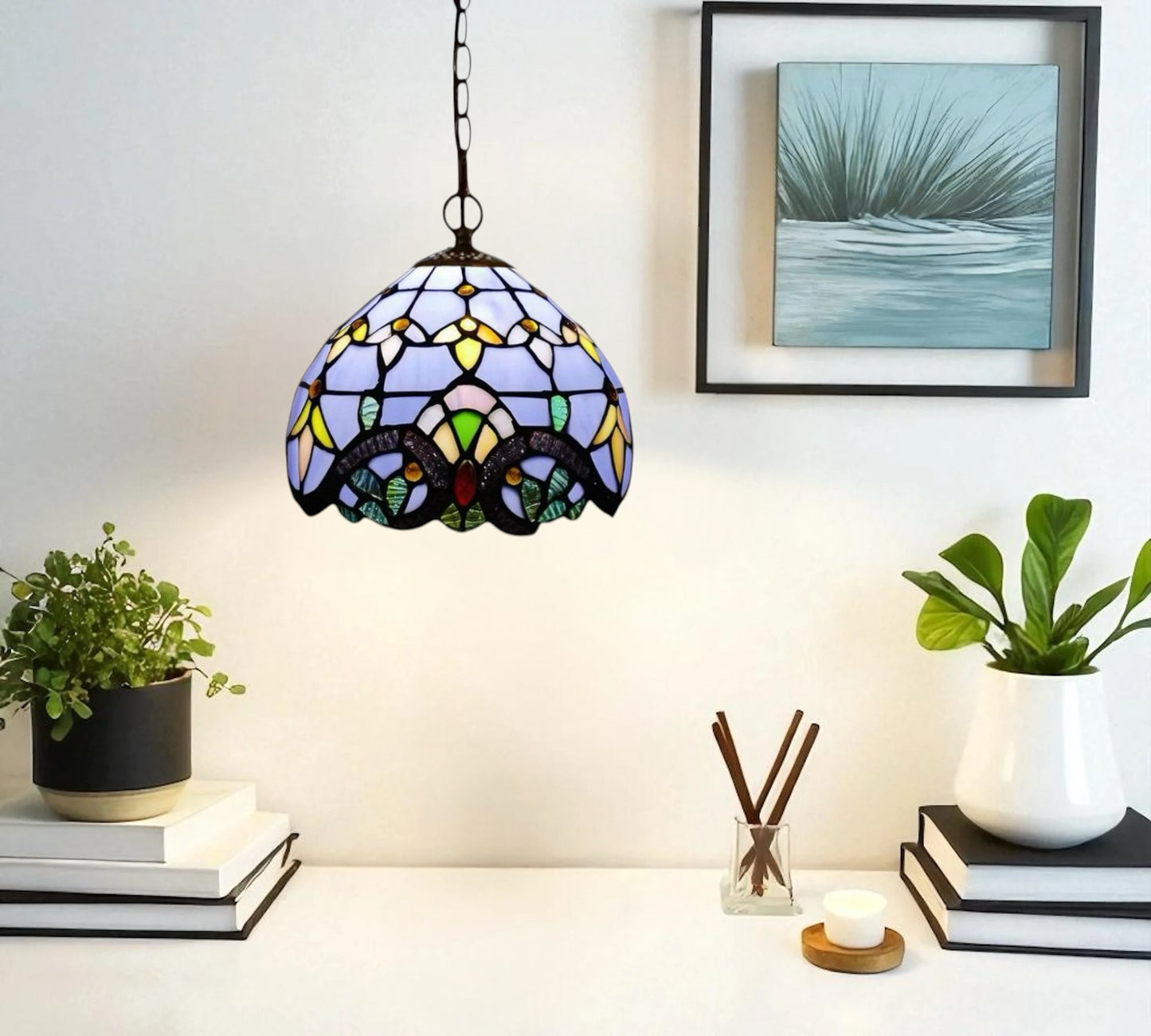 CDH 10" Tiffany Pendant Lamp with 20cm lamp shade (15008SPS)