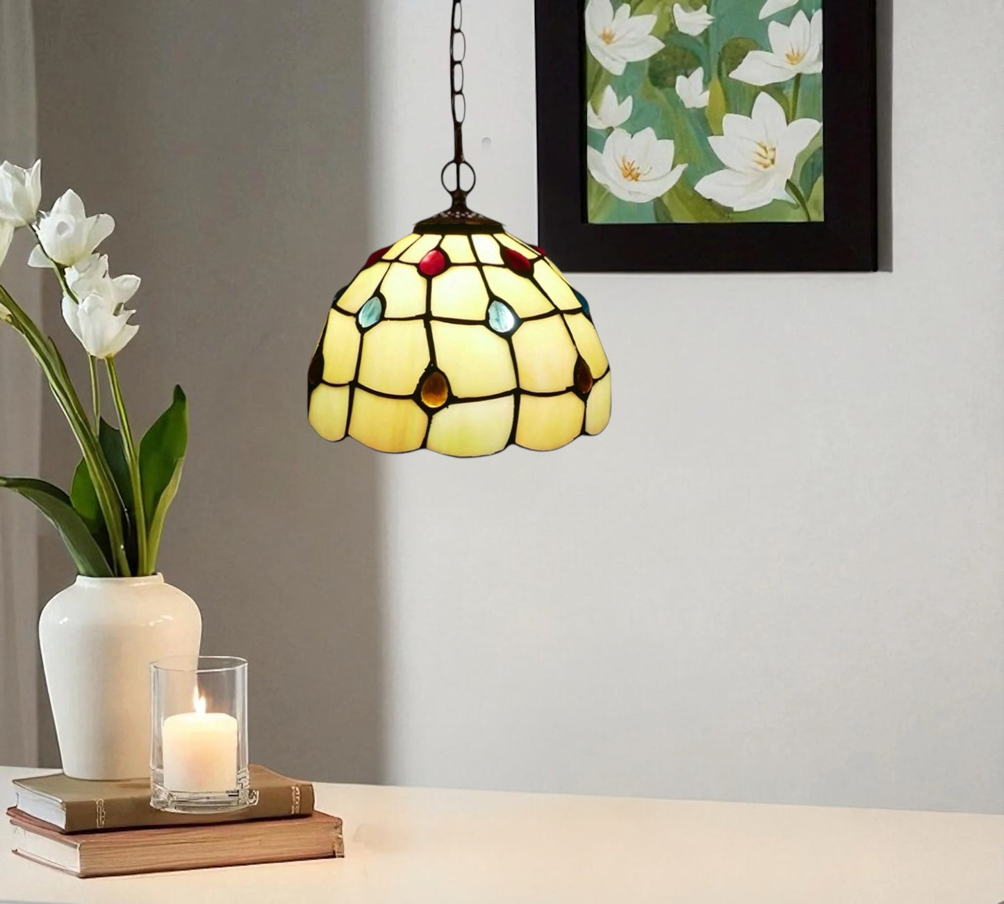CDH 10" Tiffany Pendant Lamp with 20cm lamp shade (12103SPS)