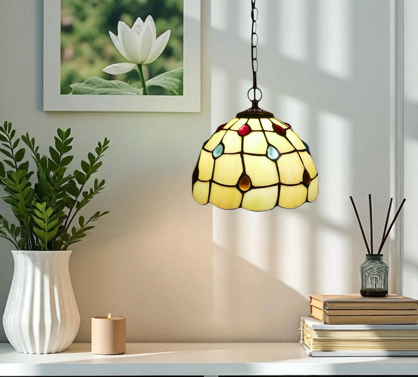 CDH 10" Tiffany Pendant Lamp with 20cm lamp shade (12103SPS)