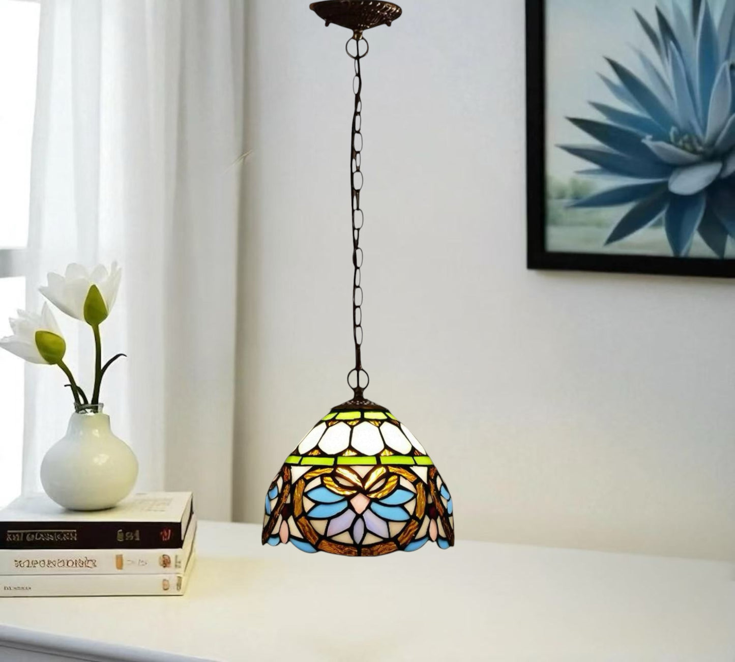 CDH 10" Tiffany Pendant Lamp with 20cm lamp shade (12045SPS)