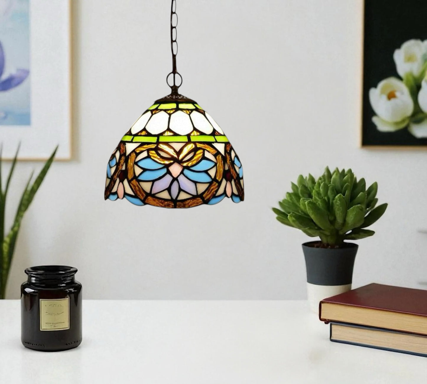CDH 10" Tiffany Pendant Lamp with 20cm lamp shade (12045SPS)