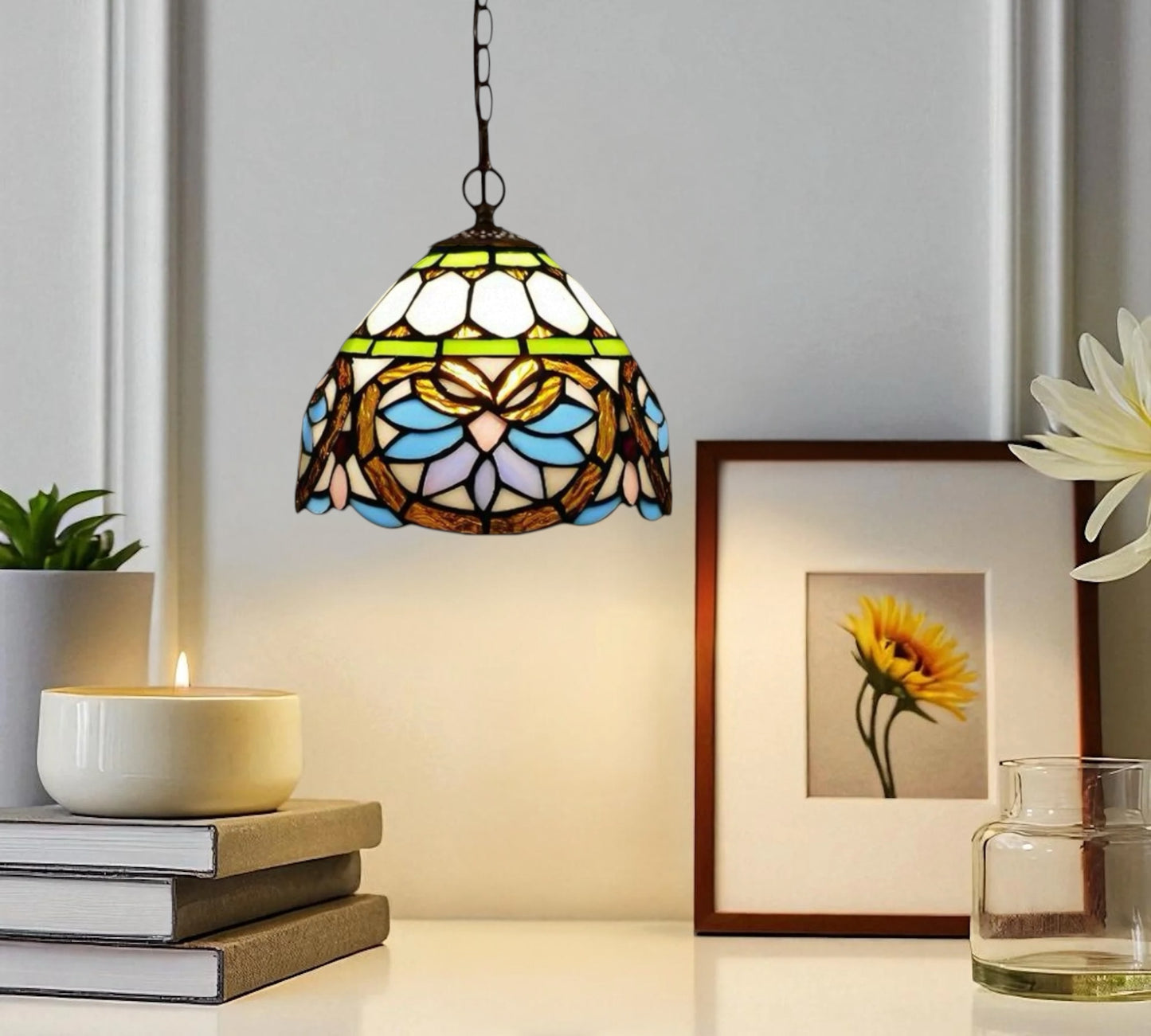 CDH 10" Tiffany Pendant Lamp with 20cm lamp shade (12045SPS)