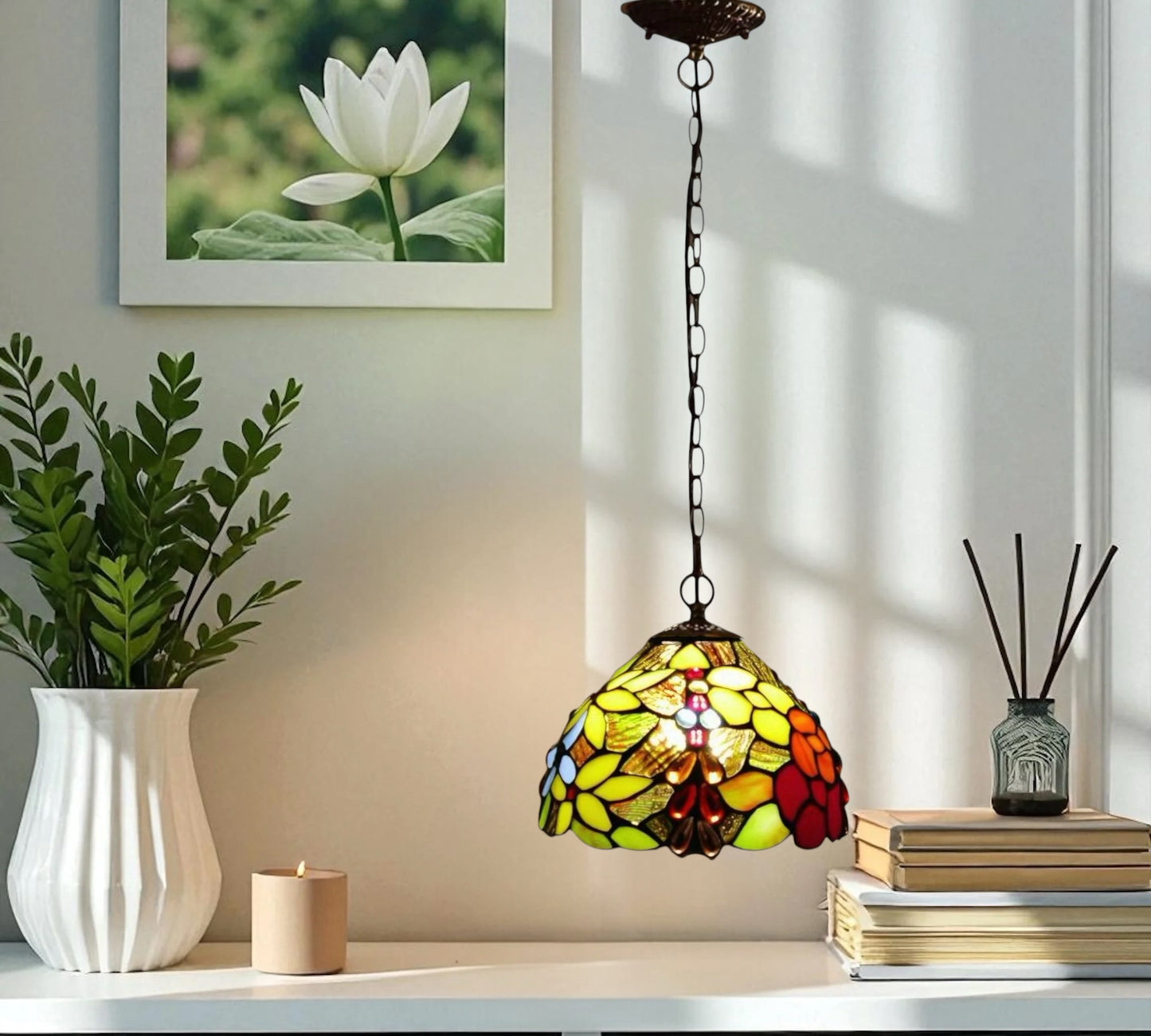 CDH 10" Tiffany Pendant Lamp with 20cm lamp shade (15016SPS)