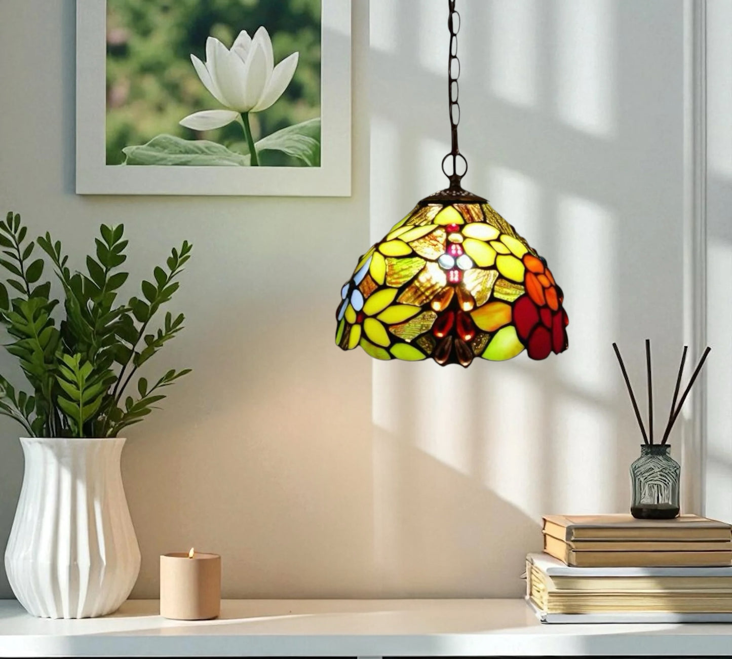 CDH 10" Tiffany Pendant Lamp with 20cm lamp shade (15016SPS)