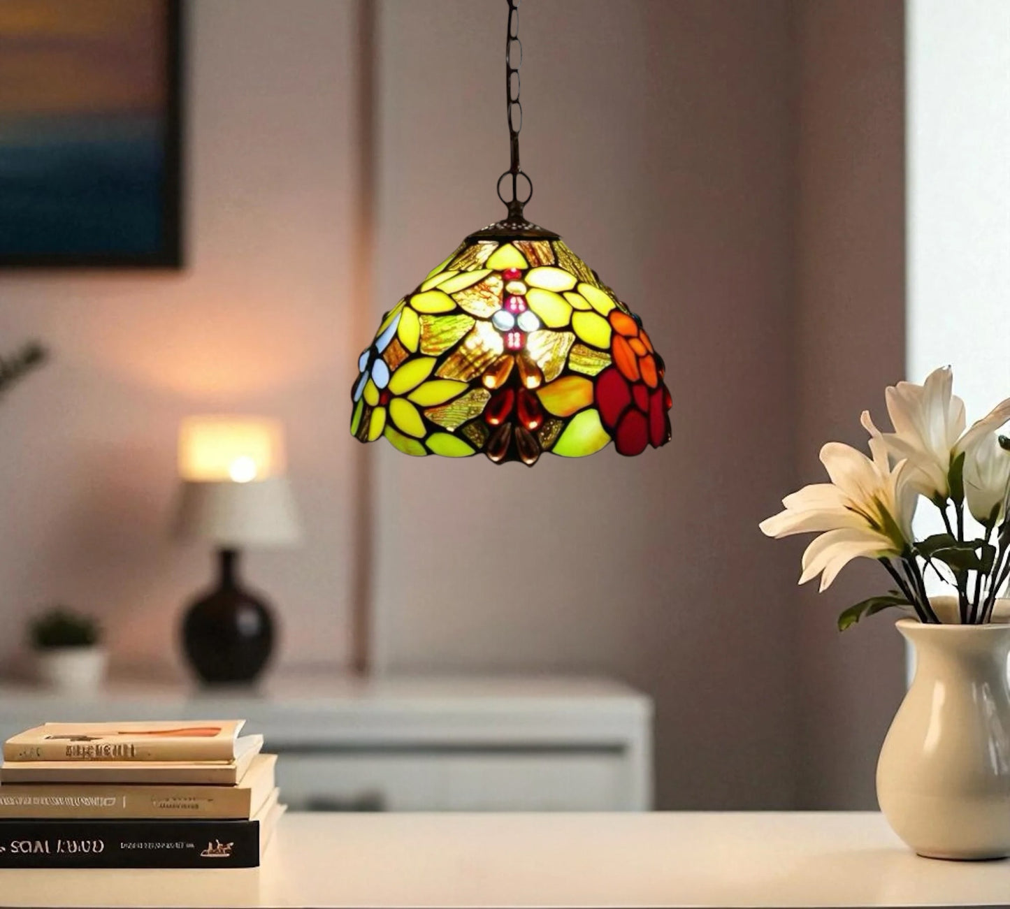 CDH 10" Tiffany Pendant Lamp with 20cm lamp shade (15016SPS)