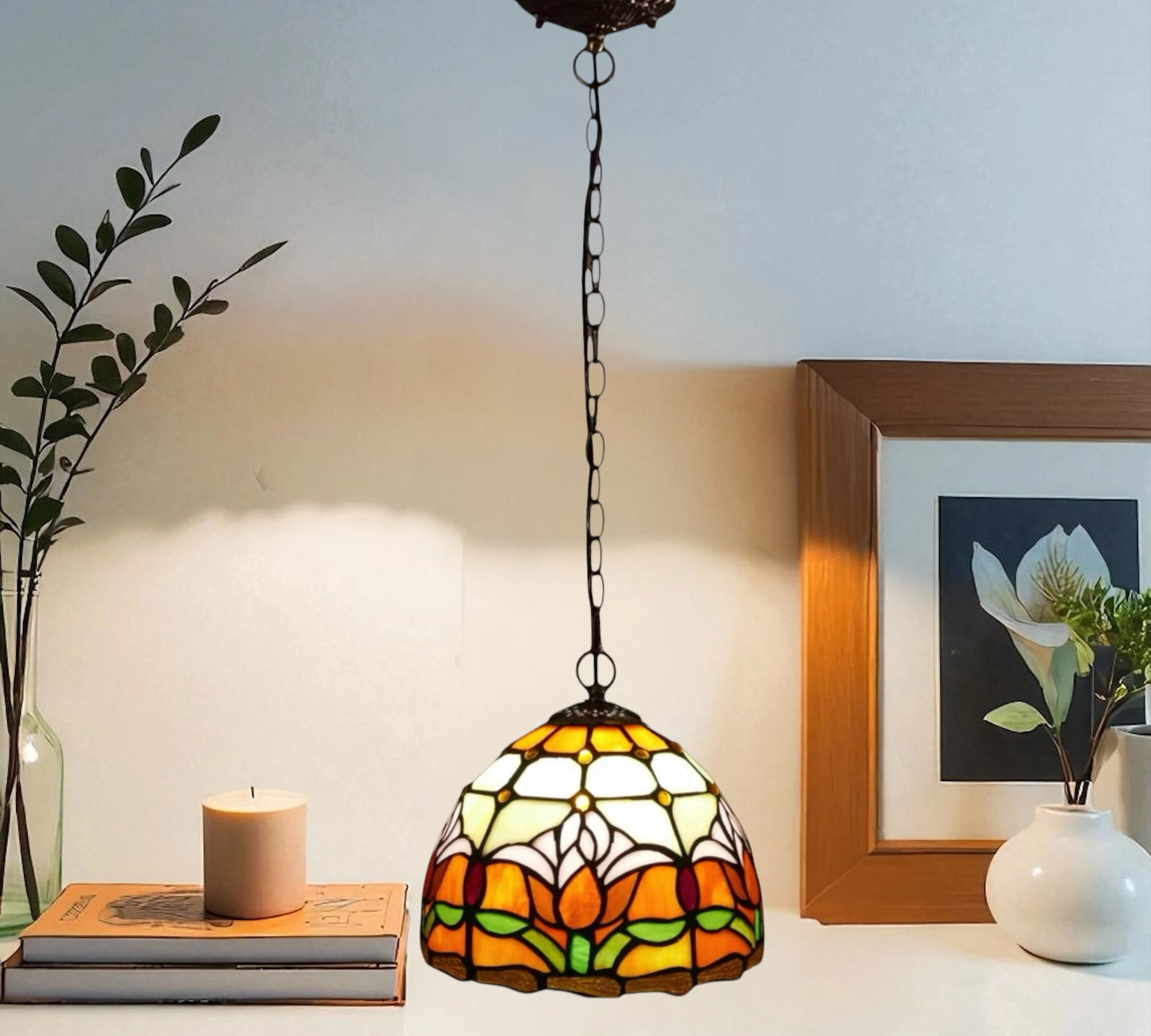 CDH 10" Tiffany Pendant Lamp with 20cm lamp shade (12009SPS)