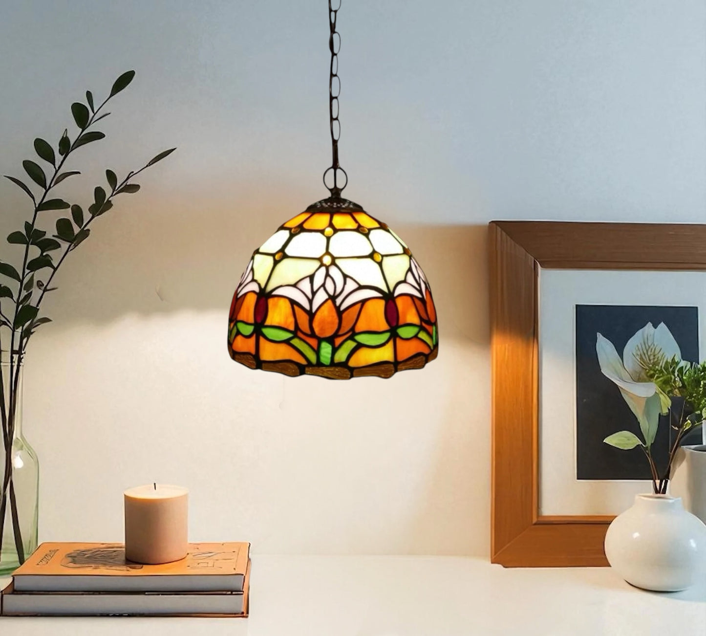 CDH 10" Tiffany Pendant Lamp with 20cm lamp shade (12009SPS)