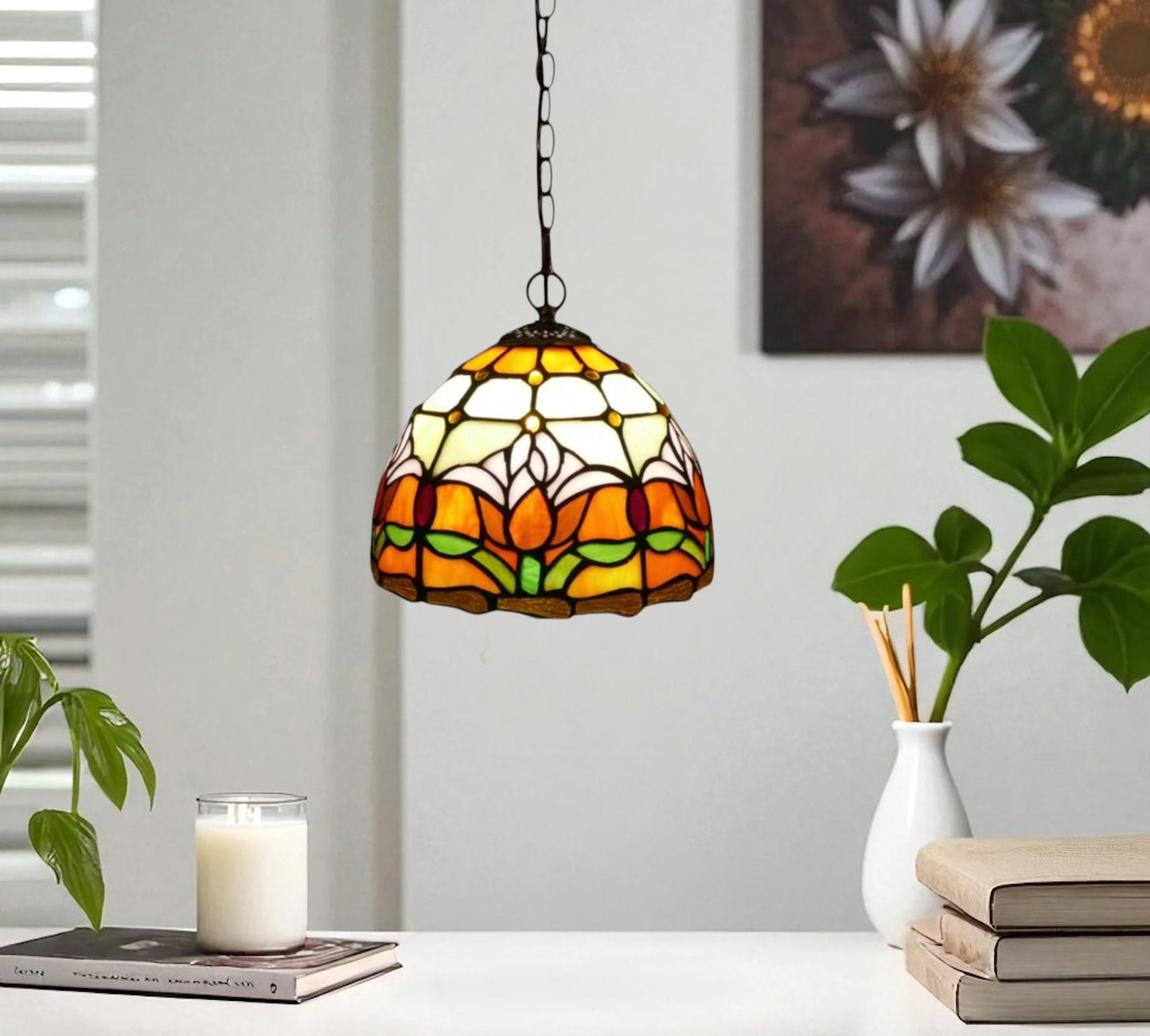 CDH 10" Tiffany Pendant Lamp with 20cm lamp shade (12009SPS)