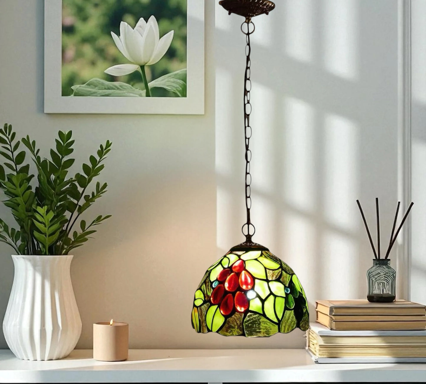 CDH 10" Tiffany Pendant Lamp with 20cm lamp shade (12083SPS)