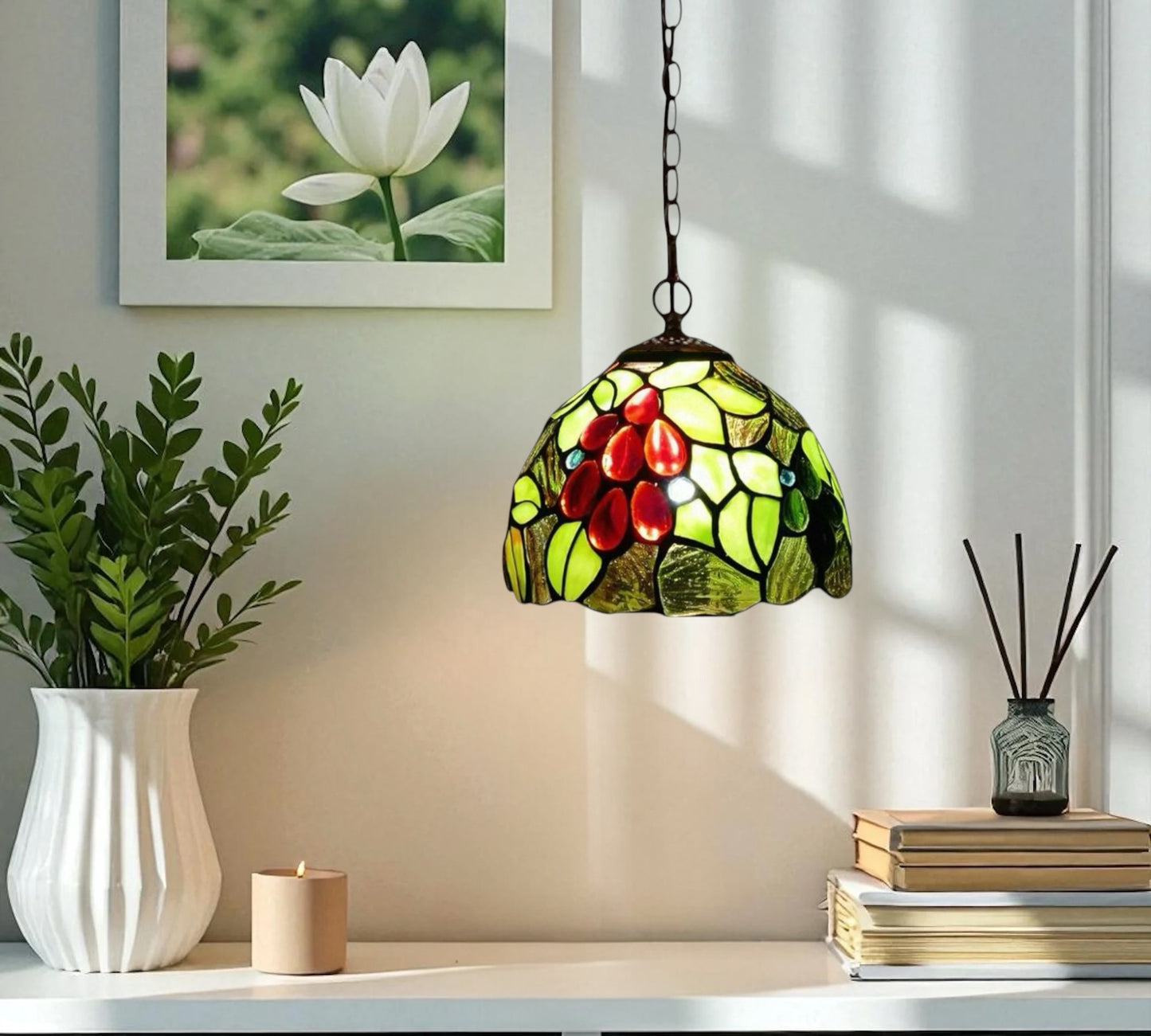 CDH 10" Tiffany Pendant Lamp with 20cm lamp shade (12083SPS)