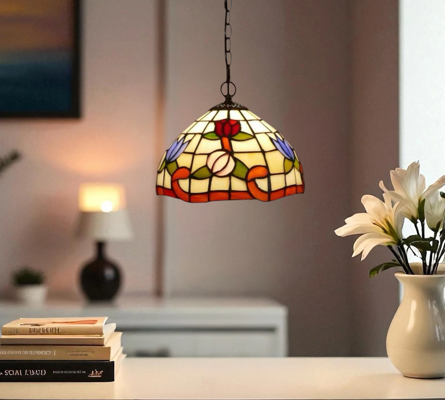 CDH 10" Tiffany Pendant Lamp with 20cm lamp shade (100159SPS)