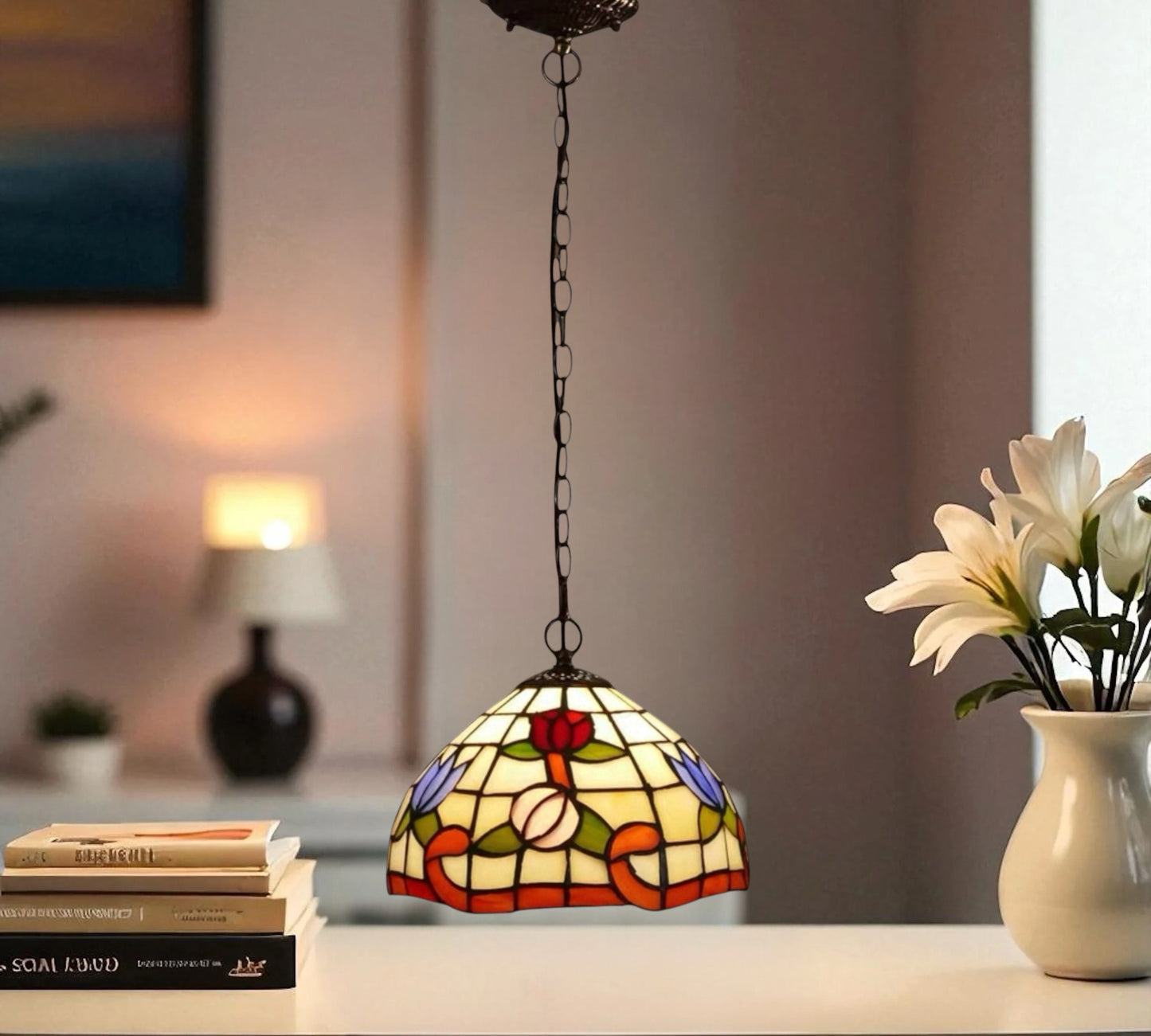 CDH 10" Tiffany Pendant Lamp with 20cm lamp shade (100159SPS)