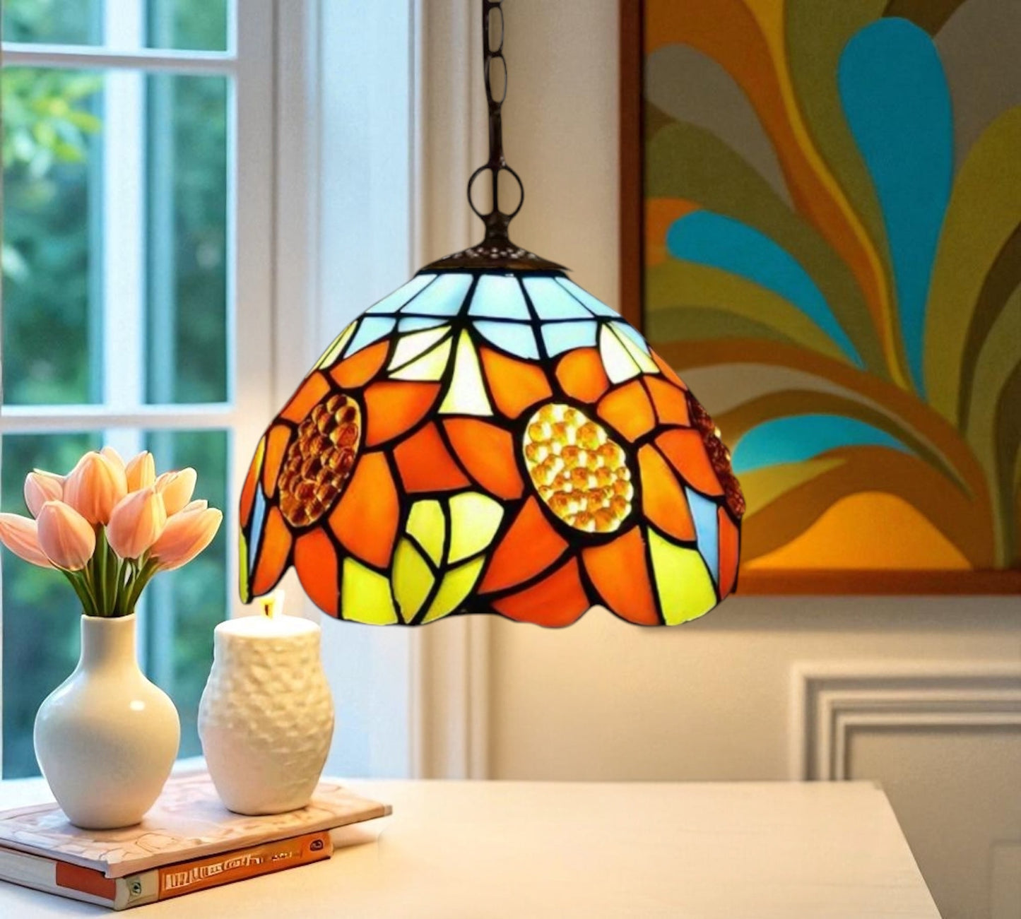 CDH 10" Tiffany Pendant Lamp with 20cm lamp shade (12702SPS)