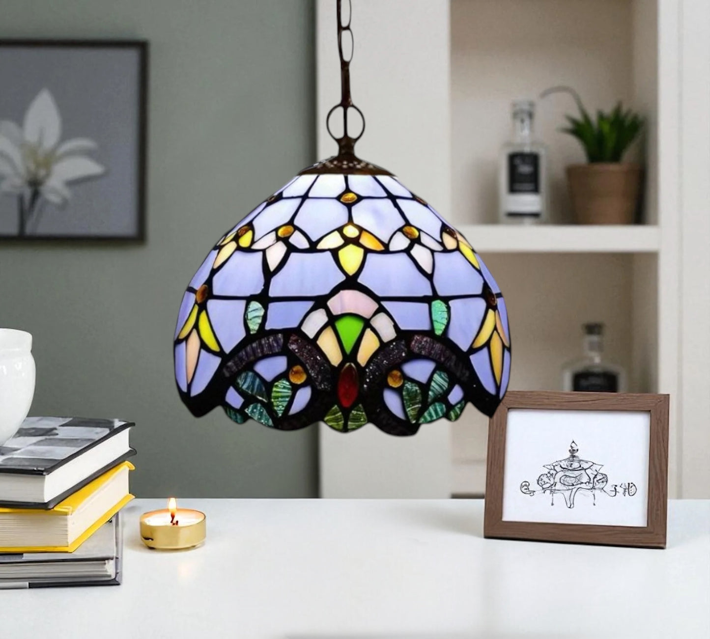 CDH 10" Tiffany Pendant Lamp with 20cm lamp shade (15008SPS)
