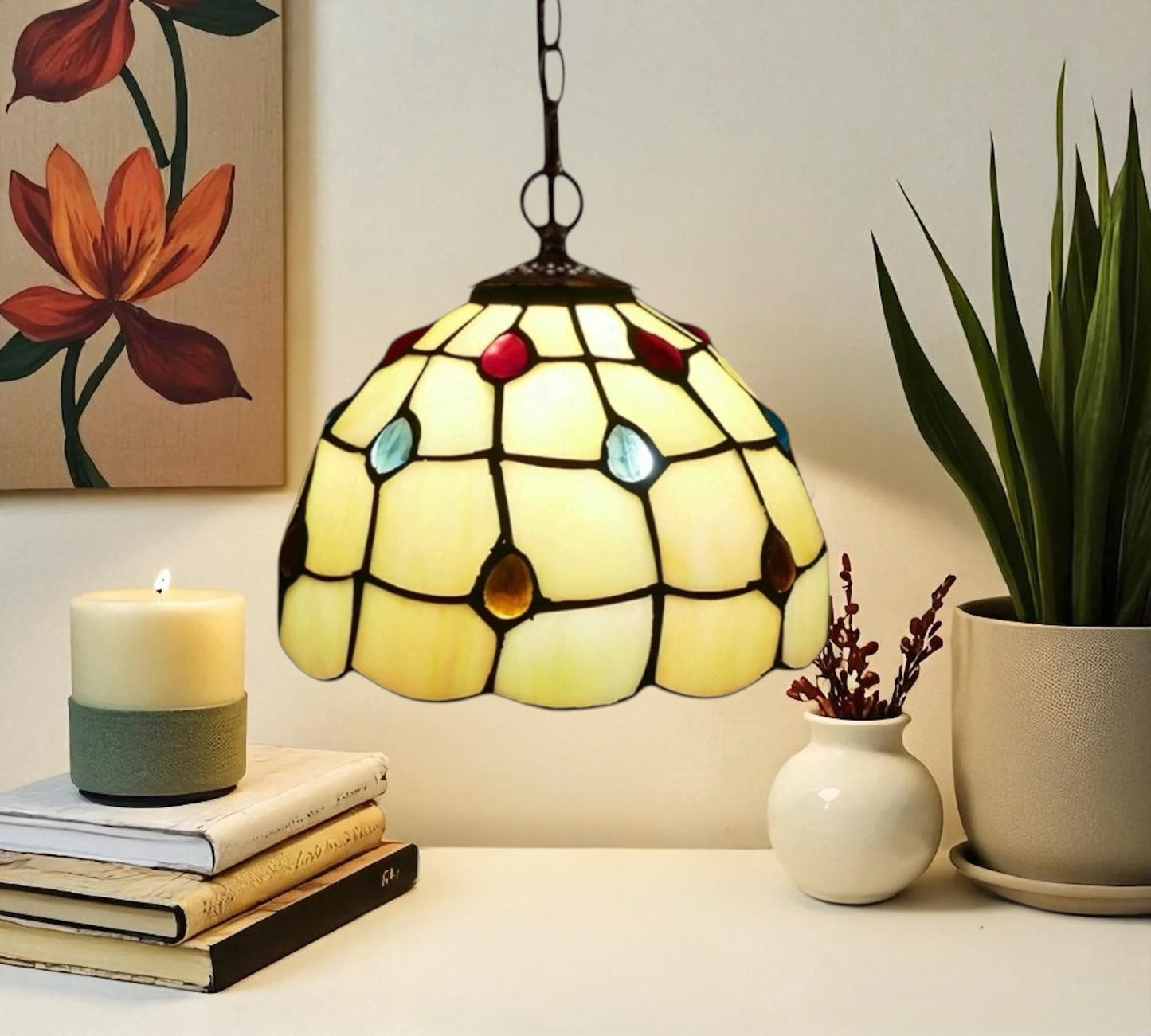 CDH 10" Tiffany Pendant Lamp with 20cm lamp shade (12103SPS)
