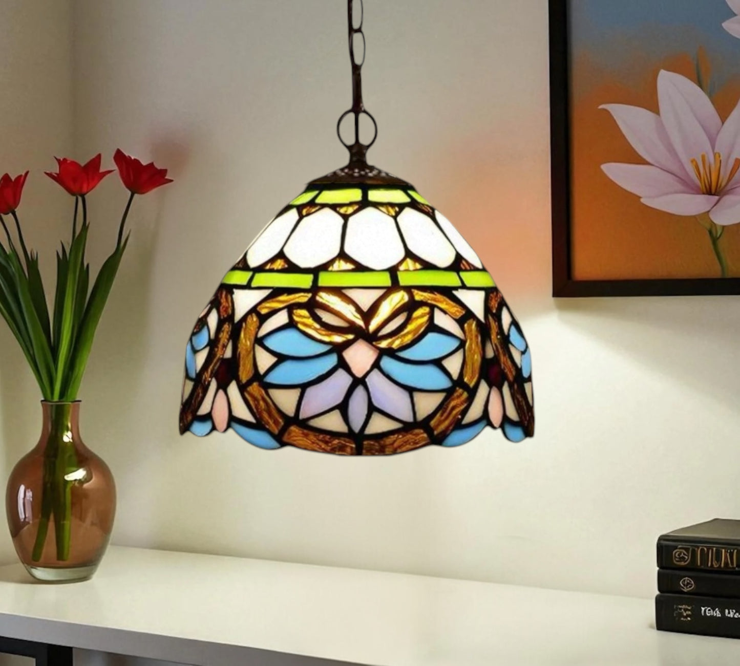 CDH 10" Tiffany Pendant Lamp with 20cm lamp shade (12045SPS)