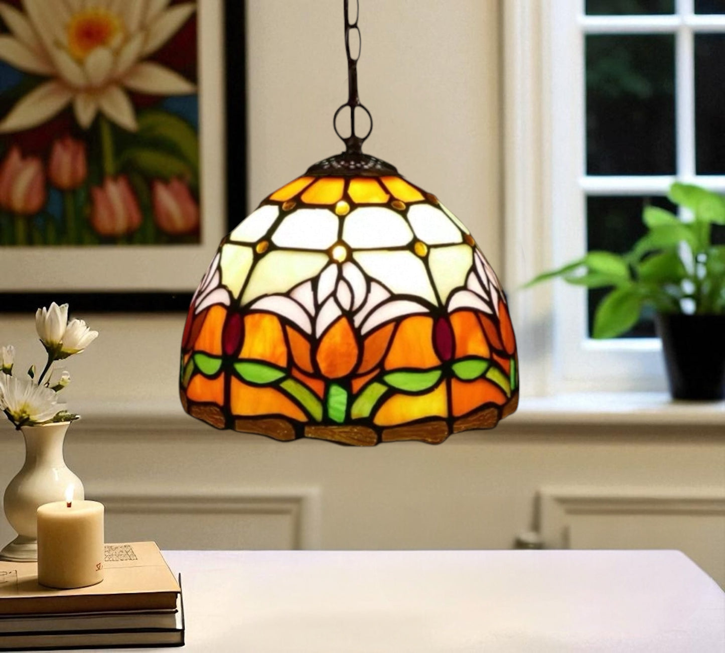 CDH 10" Tiffany Pendant Lamp with 20cm lamp shade (12009SPS)