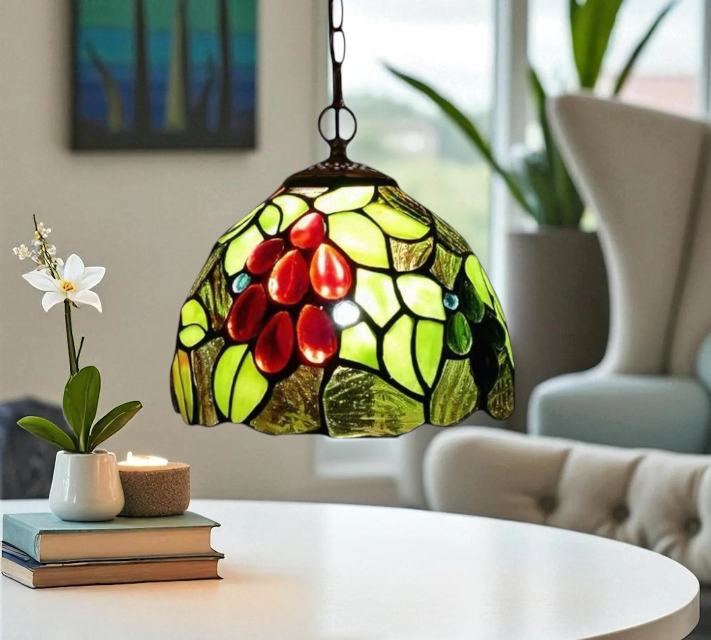 CDH 10" Tiffany Pendant Lamp with 20cm lamp shade (12083SPS)