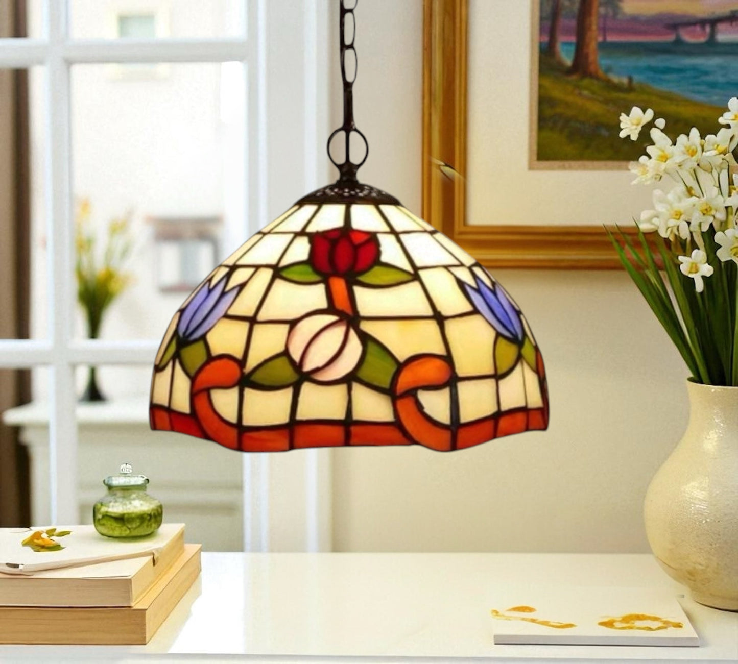 CDH 10" Tiffany Pendant Lamp with 20cm lamp shade (100159SPS)