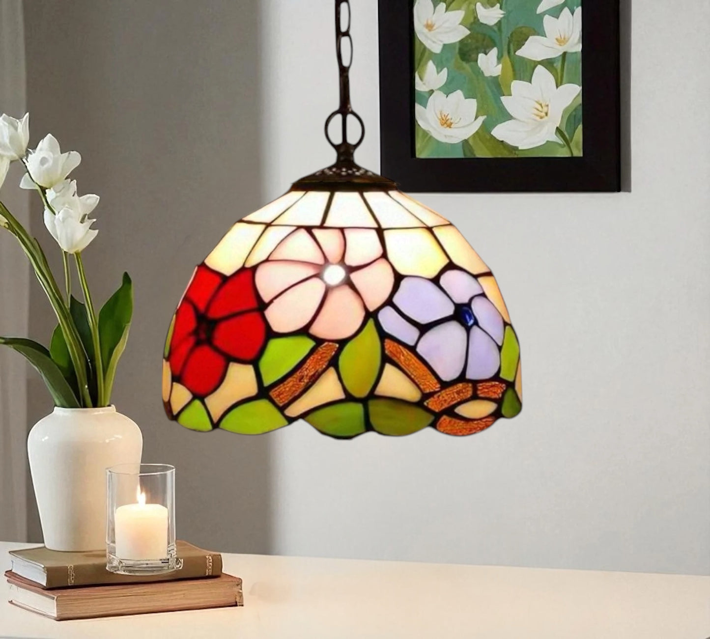 CDH 10" Tiffany Pendant Lamp with 20cm lamp shade (11002SPS)
