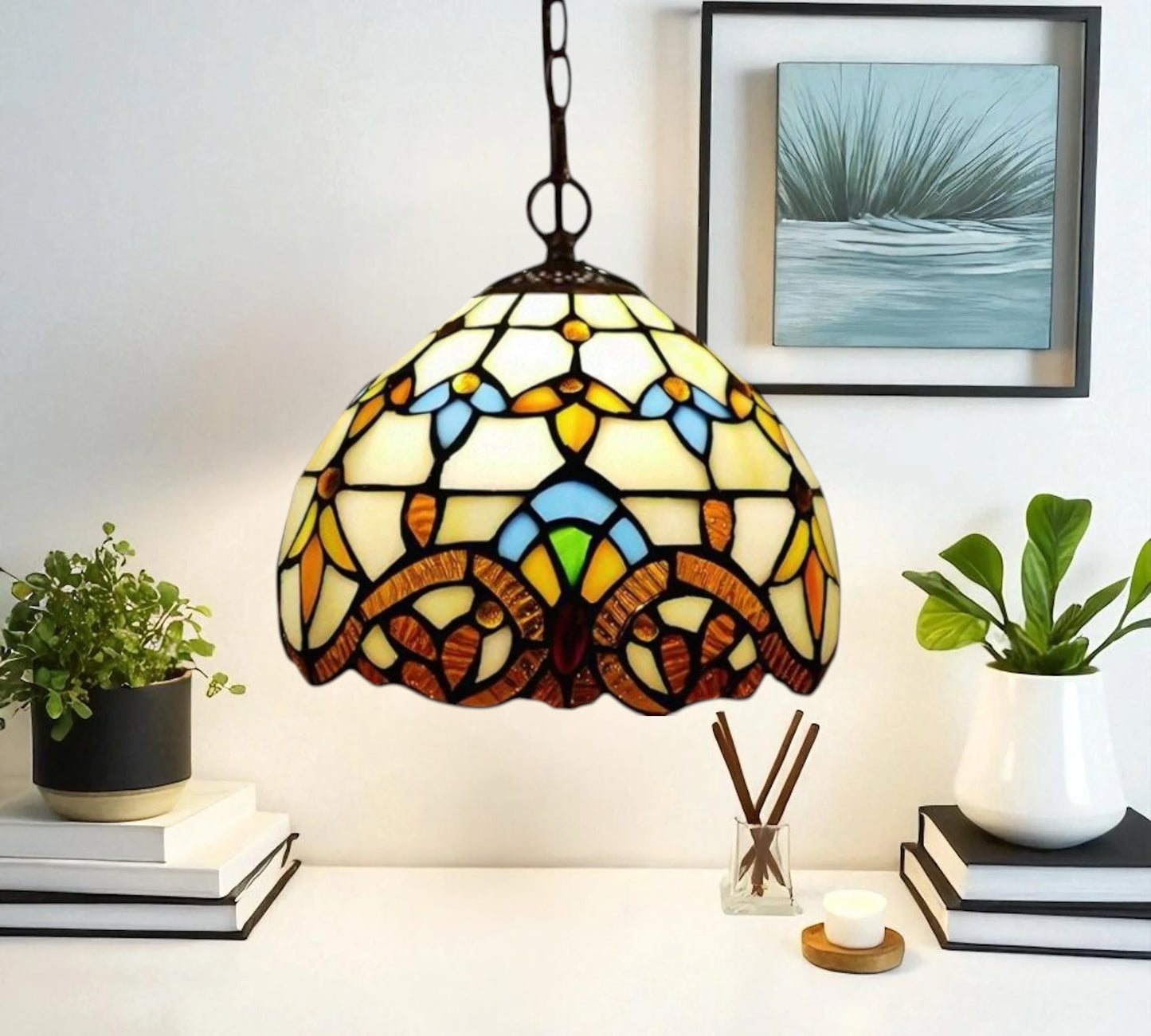 CDH 10" Tiffany Pendant Lamp with 20cm lamp shade (12025SPS)