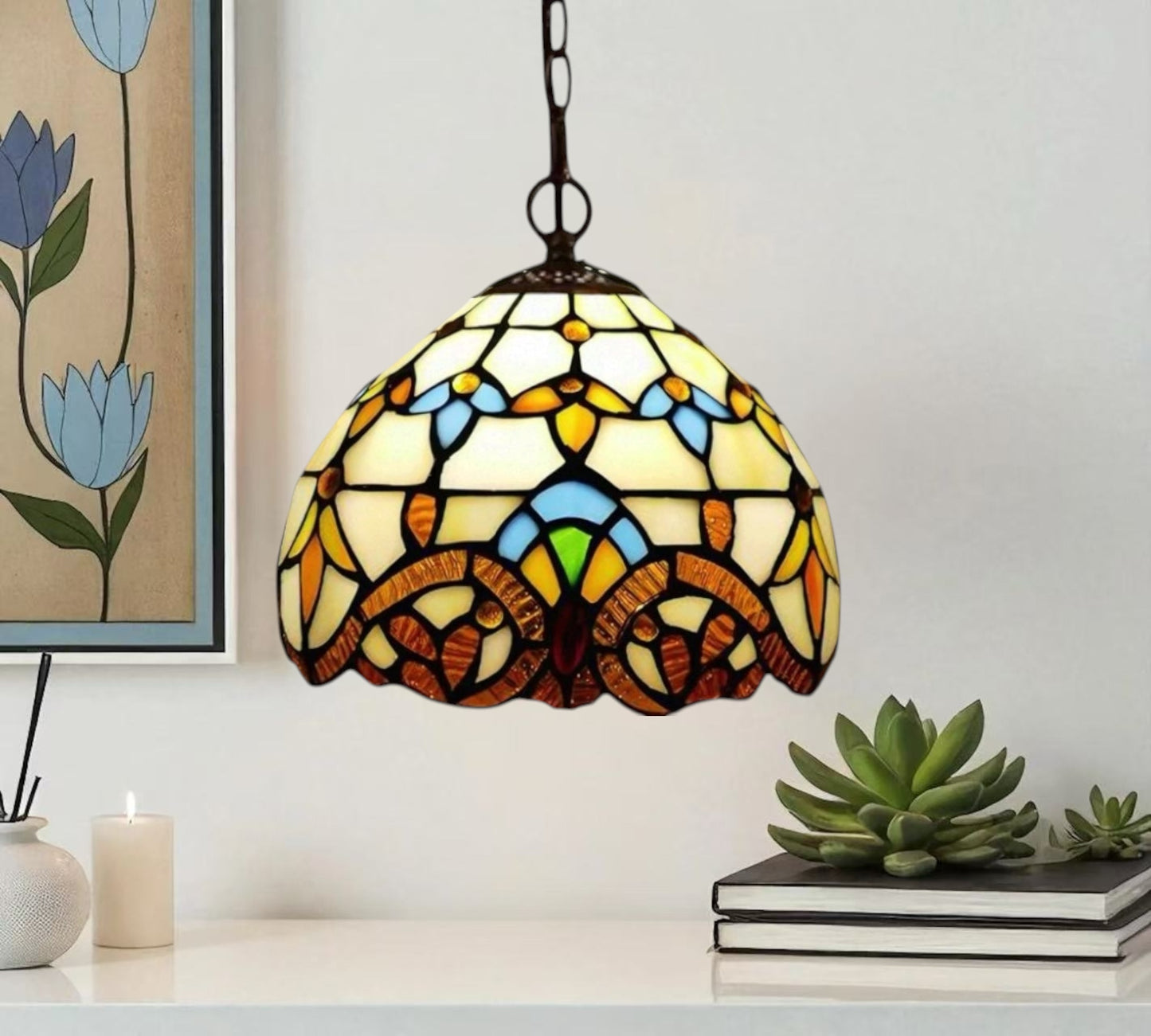 CDH 10" Tiffany Pendant Lamp with 20cm lamp shade (12025SPS)