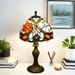 Tiffany-style stained glass table lamp with brass base and vibrant multicolor shade