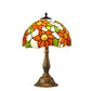 Tiffany-style table lamp with stained-glass flower shade and bronze metal base
