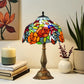 12" Tiffany-style table lamp, multicolor floral stained-glass shade on bronze base