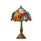 12" stained glass table lamp, multicolor floral shade with bronze metal pedestal base