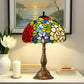 Tiffany-style stained glass table lamp with multicolor dome shade and bronze base