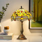 Tiffany-style stained glass table lamp, multicolor dome shade with bronze pedestal base