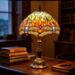 CDH 12-inch Tiffany table lamp with stained glass multicolor shade and metal alloy base