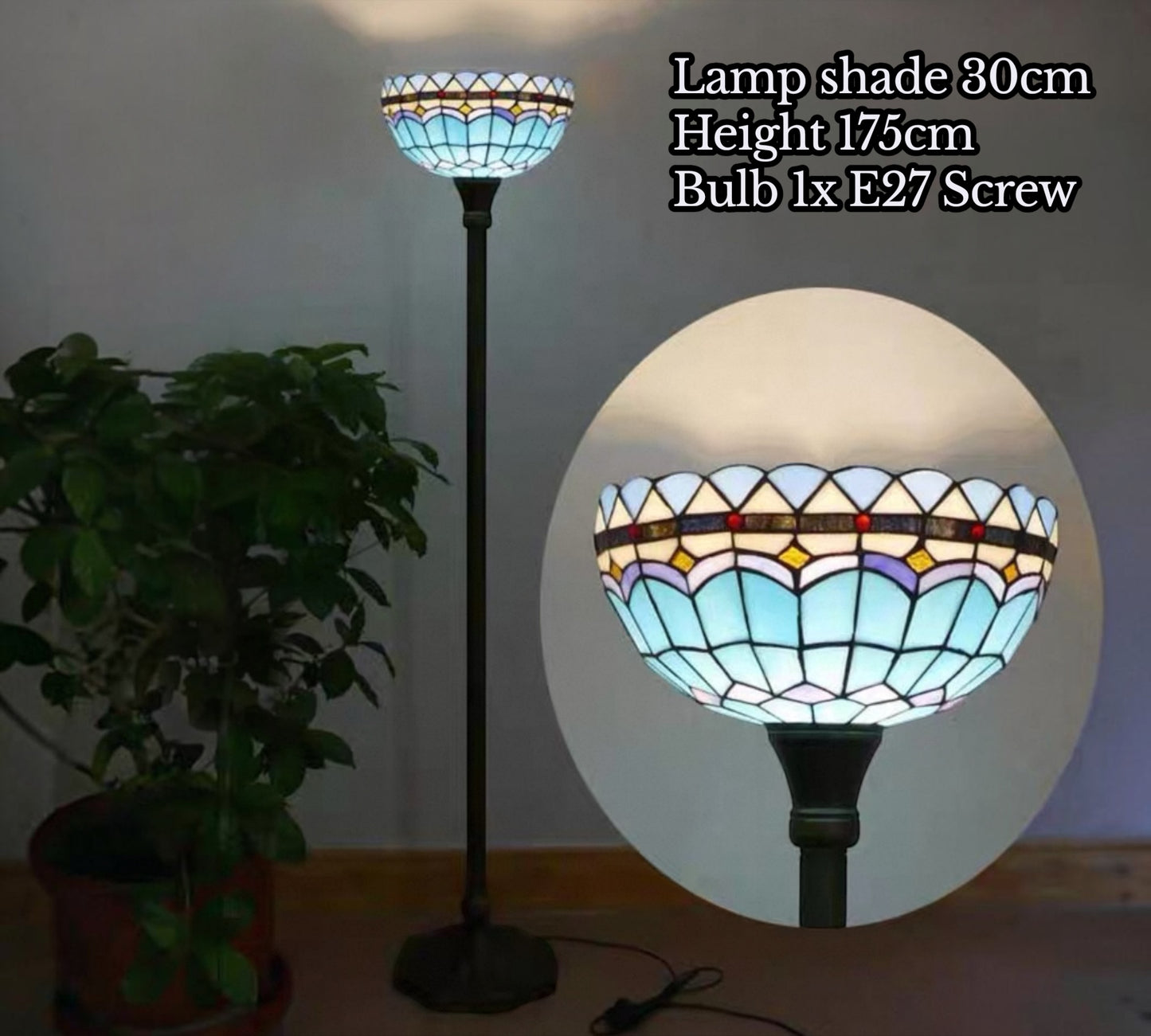 CDH Tiffany Torchiere Floor Lamp (12101H) 12" 30CM Shade