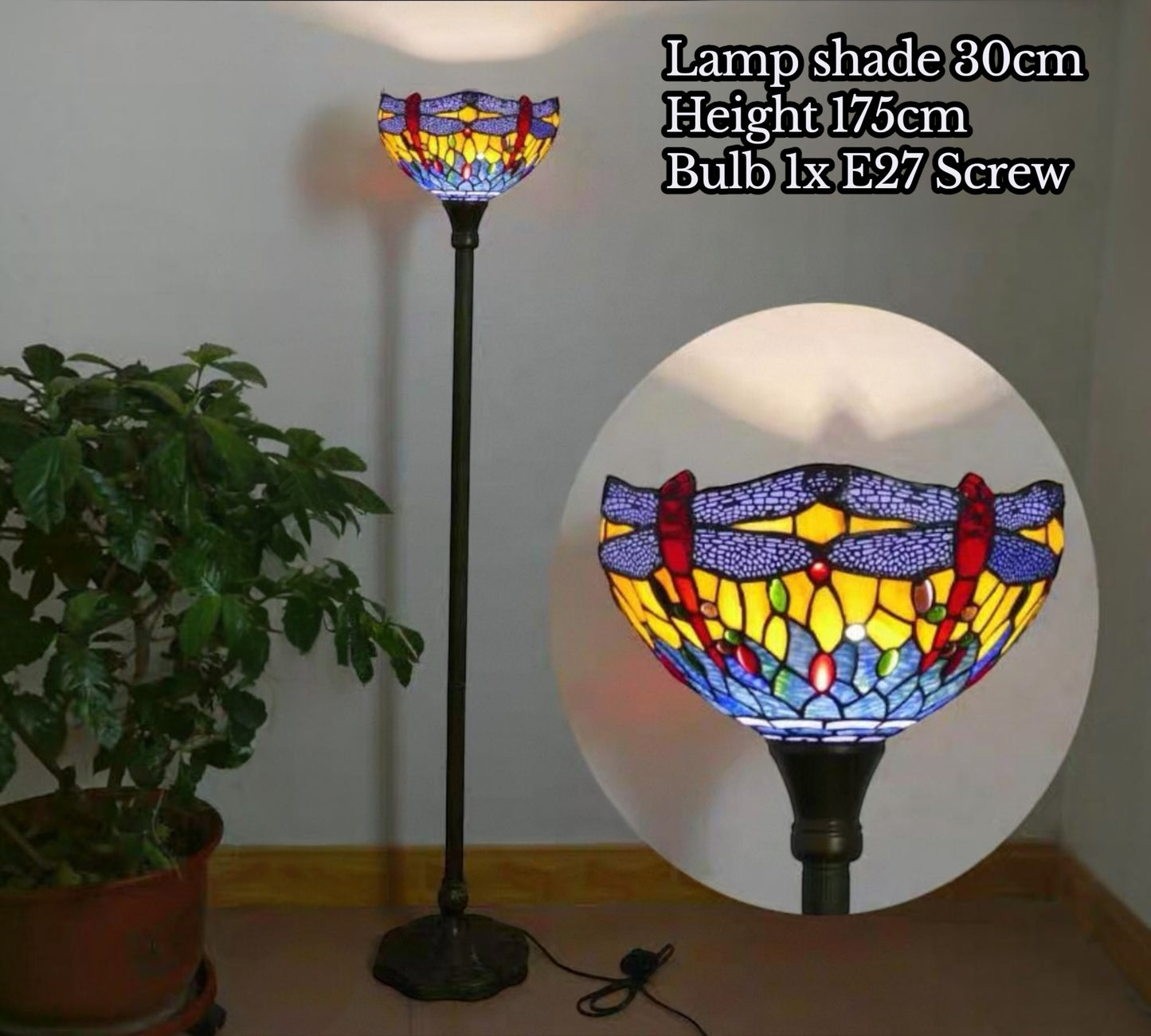 CDH Tiffany Torchiere Floor Lamp (15037BH) 12" 30CM Shade
