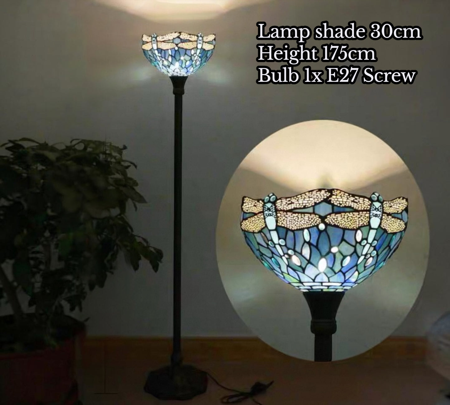 CDH Tiffany Torchiere Floor Lamp (12062BSTH) 12" 30CM Shade