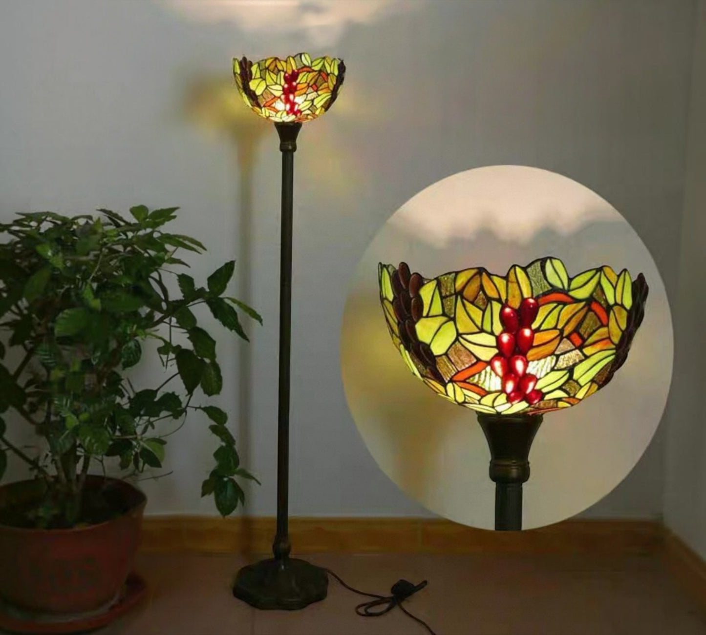 CDH Tiffany Torchiere Floor Lamp (15001ASH) 12" 30CM Shade