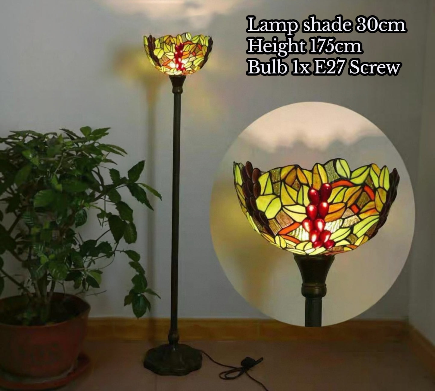 CDH Tiffany Torchiere Floor Lamp (15001ASH) 12" 30CM Shade
