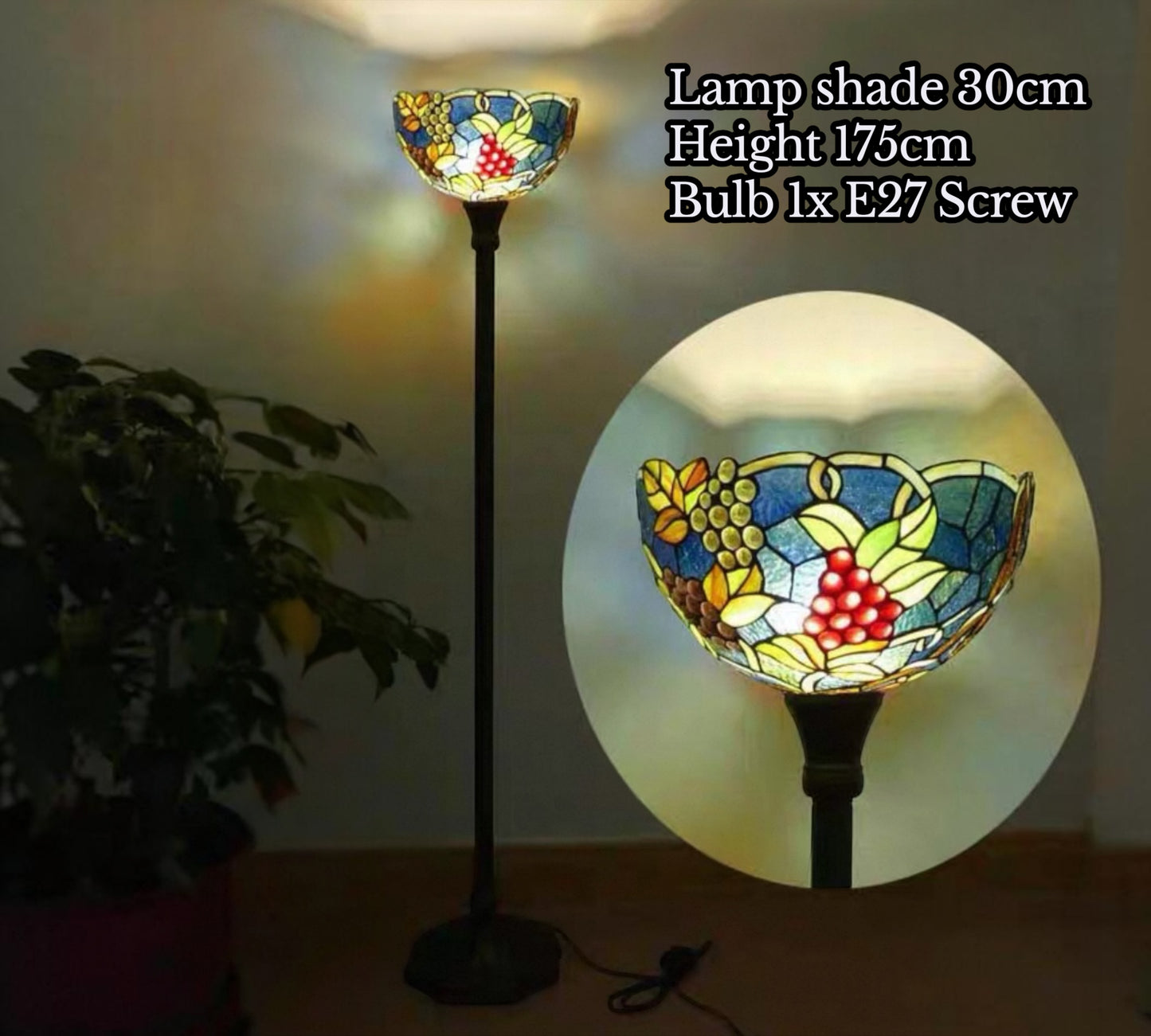 CDH Tiffany Torchiere Floor Lamp (16938TH) 12" 30CM Shade