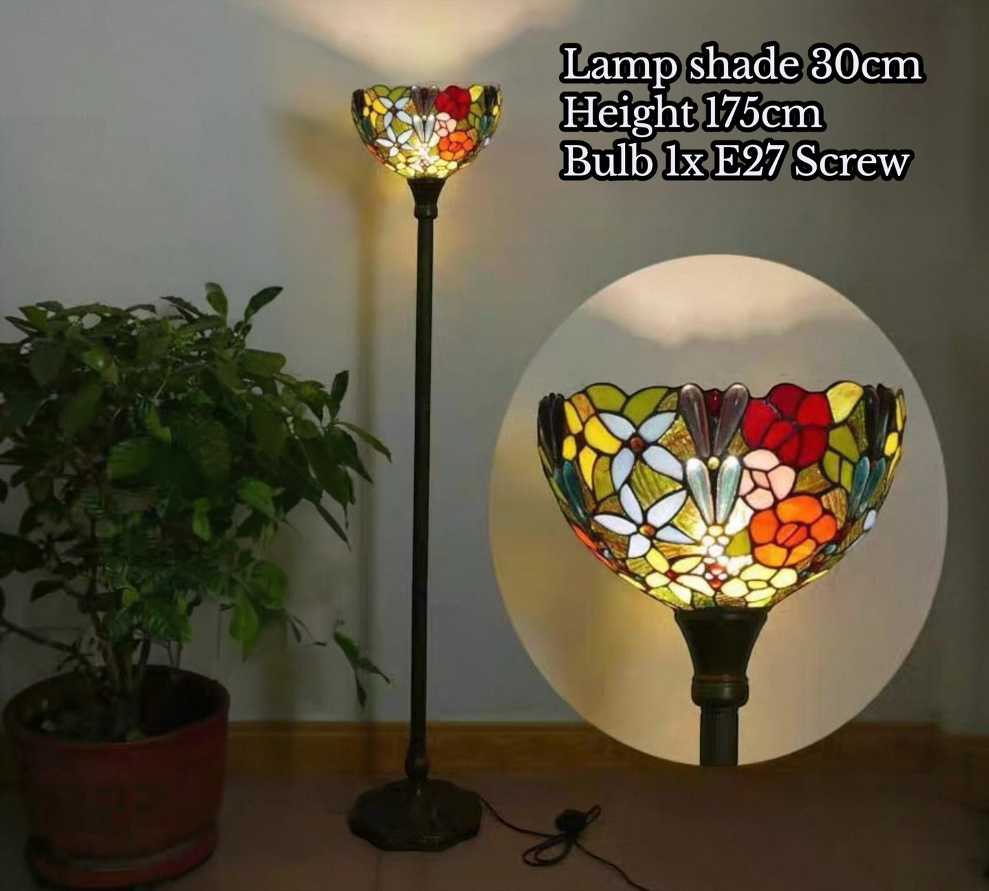 CDH Tiffany Torchiere Floor Lamp (15016TH) 12" 30CM Shade