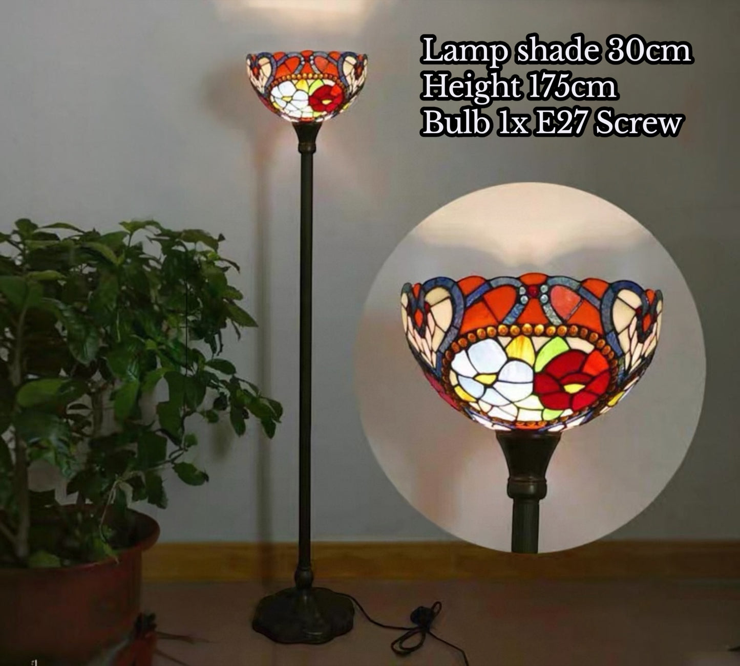 CDH Tiffany Torchiere Floor Lamp (15030TH) 12" 30CM Shade
