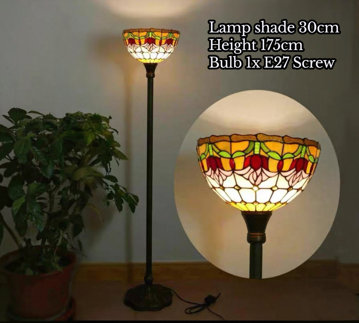 CDH Tiffany Torchiere Floor Lamp (12009TH) 12" 30CM Shade