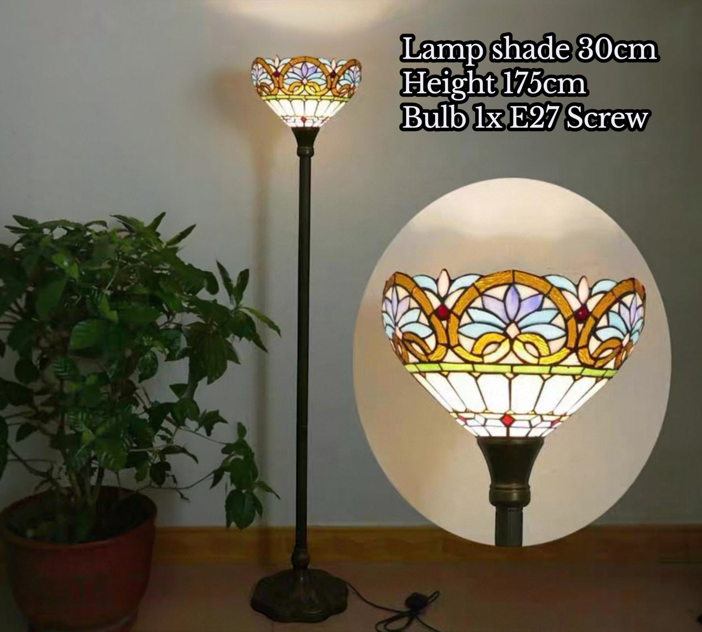 CDH Tiffany Torchiere Floor Lamp (12045H) 12" 30CM Shade