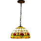 Small stained glass pendant lamp shade with yellow floral design and hanging chain