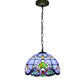 Stained glass pendant lamp with dark metal chain and blue multicolor dome shade