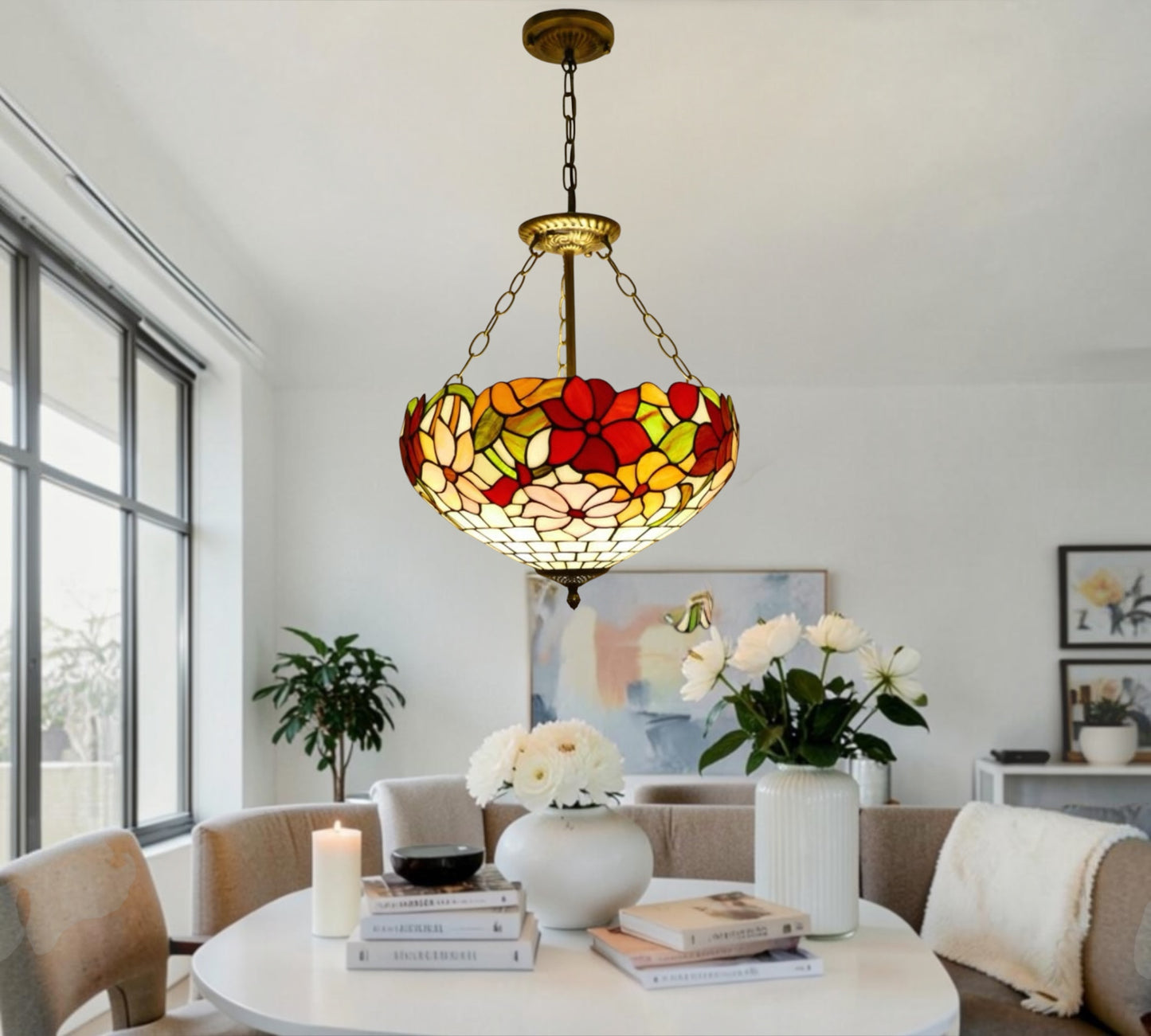 CDH 16" Tiffany Upright Lamp 40cm shade (15050XCR HC) for High Ceiling m