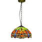 Tiffany-style stained glass pendant lamp with multicolor dome shade and hanging chain