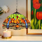 Tiffany-style stained glass pendant lamp dome shade with candlelit ambiance and chain