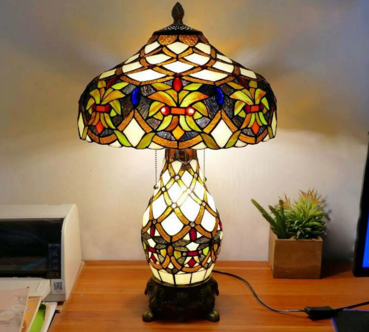 CDH 16" LARGE Tiffany Mother-Daughter Vase Lamp 40cm Shade (15009D)