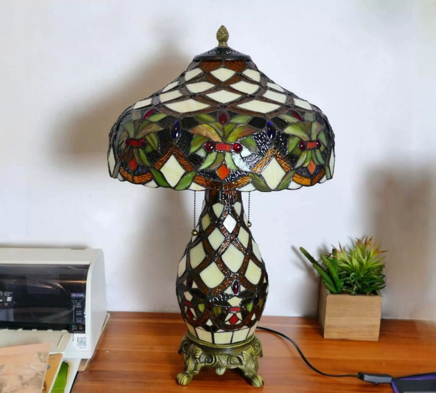 CDH 16" LARGE Tiffany Mother-Daughter Vase Lamp 40cm Shade (15009D)